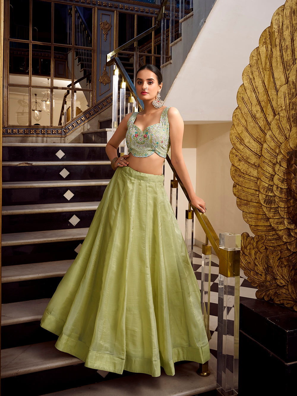Tea Color Sequins And Thread Embroidery Work Gold Crush Lehenga Choli