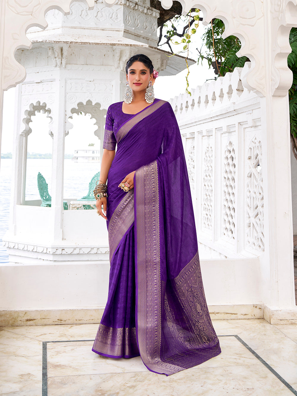 Self printed Chinon saree for formal gatherings