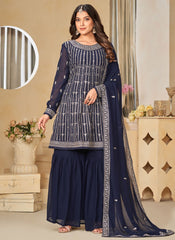 Trendy Faux Georgette Sharara Suit With Embroidery Work