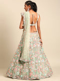 Trendy Lime Green Net Sequins, Mirror and thread embroidery Wedding Lehenga