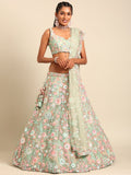 Trendy Lime Green Net Sequins, Mirror and thread embroidery Wedding Lehenga