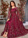 Trendy Maroon Embroidered Slit Style Anarkali Suit In Net