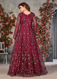 Trendy Maroon Embroidered Slit Style Anarkali Suit In Net