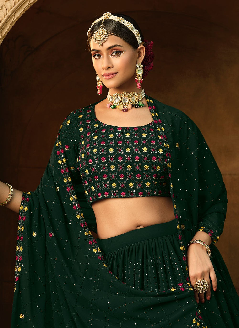 Trendy Party Wear Thread Embroidered Lehenga Choli In Green