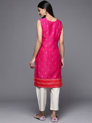 Trendy Pink Chanderi Tunic with Prints for Women