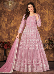 Trendy Pink Net Thread Embroidery Anarkali Salwar Kameez