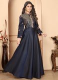 Trendy Triva silk Heavy Embroidered Ready to Wear Ethnic Gown In Blue