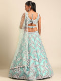 Turquoise Blue Organza Sequins & Zarkan embroidered Wedding Lehenga