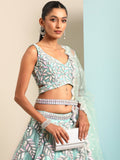 Turquoise Blue Organza Sequins & Zarkan embroidered Wedding Lehenga