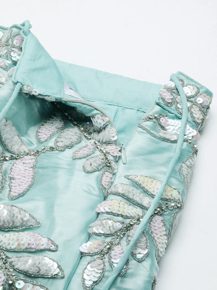 Turquoise Blue Organza Sequins & Zarkan embroidered Wedding Lehenga