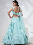 Turquoise Blue Poly Georgette Zarkan and Sequins Lehenga Choli Set