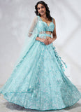 Turquoise Blue Poly Georgette Zarkan and Sequins Lehenga Choli Set