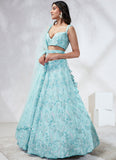 Turquoise Blue Poly Georgette Zarkan and Sequins Lehenga Choli Set