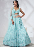 Turquoise Blue Poly Georgette Zarkan and Sequins Lehenga Choli Set