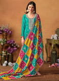 Turquoise Chinon Silk Embroidered Pakistani Plus Size Suit For Women