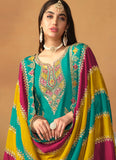 Turquoise Chinon Silk Embroidered Pakistani Suit