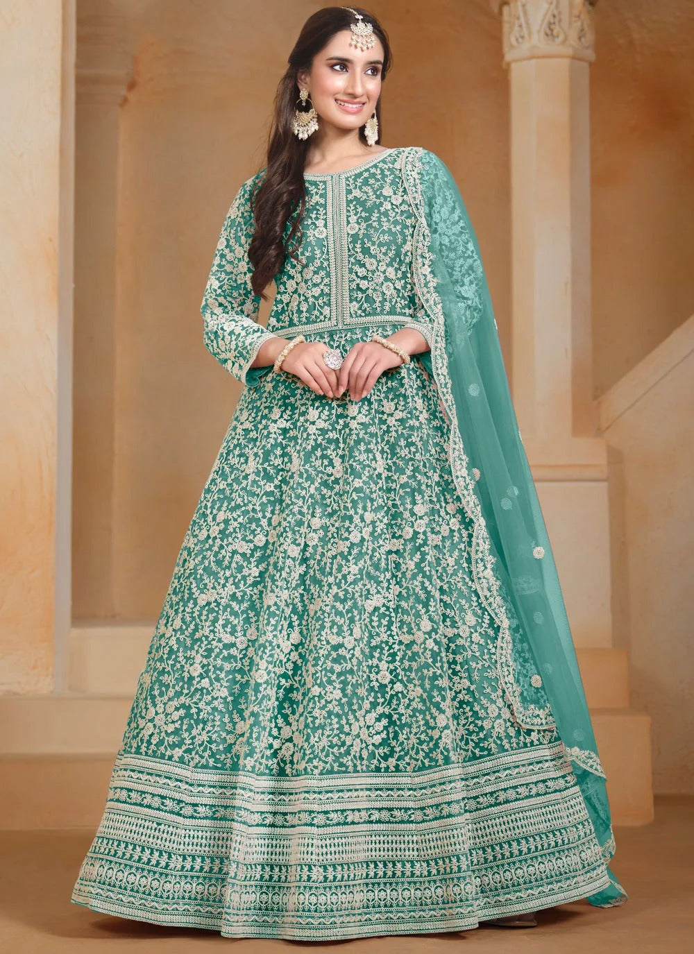 Turquoise Designer Anarkali Suit | Festive Ethnic Wear