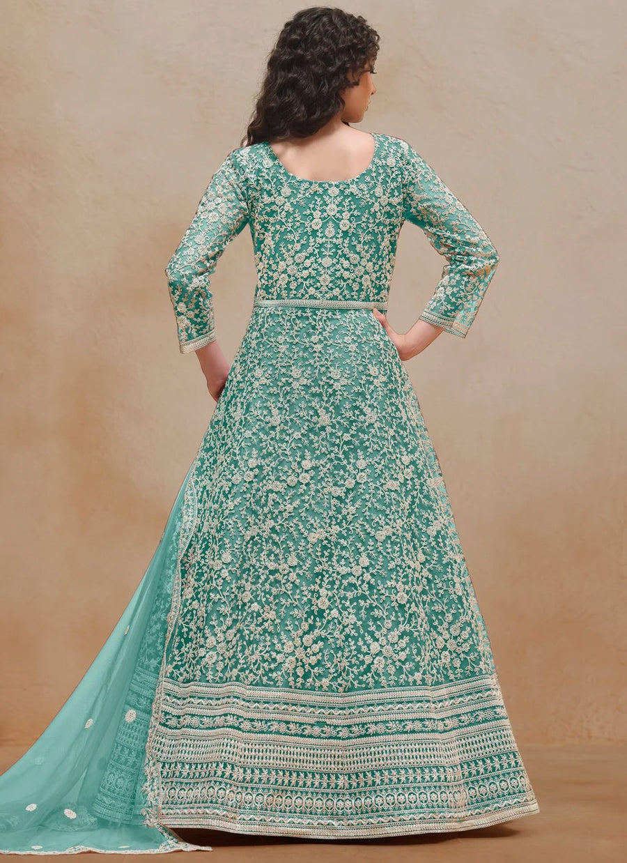 Turquoise Designer Anarkali Suit for Women