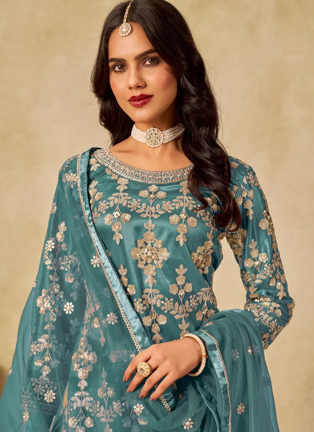 Stunning Turquoise Sequins Embroidered Net Sharara Dress with Satin Inner | Party & Wedding Sharara Outfit Custom Stitched Stunning Turquoise Sequins Embroidered Net Sharara Dress with Satin Inner | Party & Wedding Sharara Outfit Custom Stitched