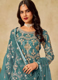 Stunning Turquoise Sequins Embroidered Net Sharara Dress with Satin Inner | Party & Wedding Sharara Outfit
