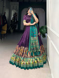 Purple Color Printed Foil Work Tussar Silk Lehenga Choli