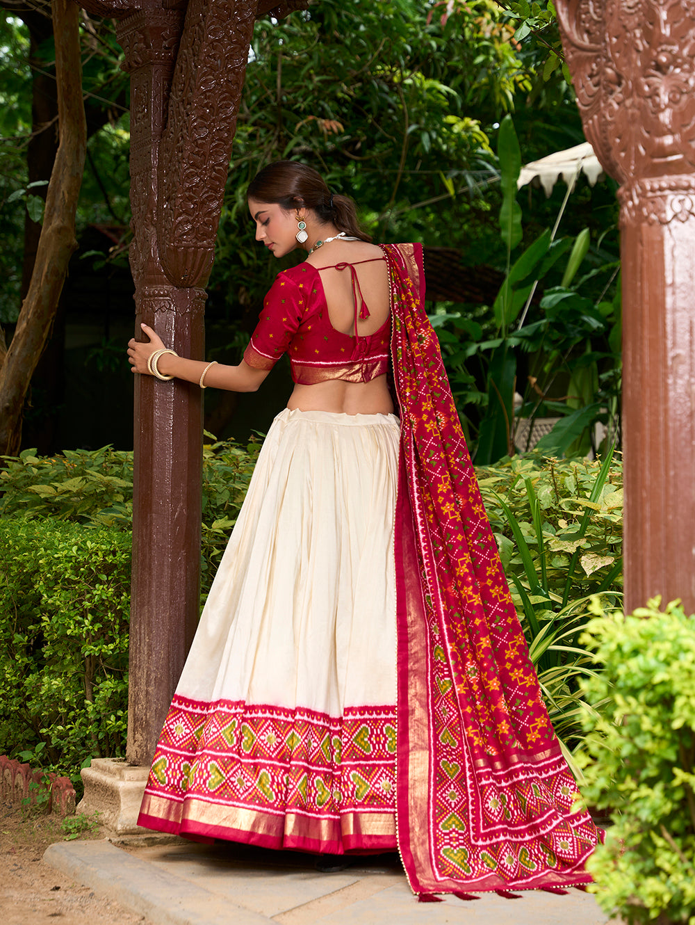 Red Color Patola Print With Tussar Silk Lehenga Choli