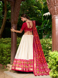 Red Color Patola Print With Tussar Silk Lehenga Choli