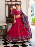 Pink Color Gamthi Print And Embossed Design Tasar Silk Lehenga Choli