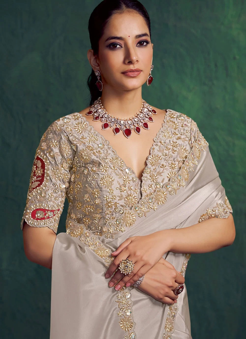 Premium Tusser Uppada Silk Saree Designs with Handwork & Stone Embellishment