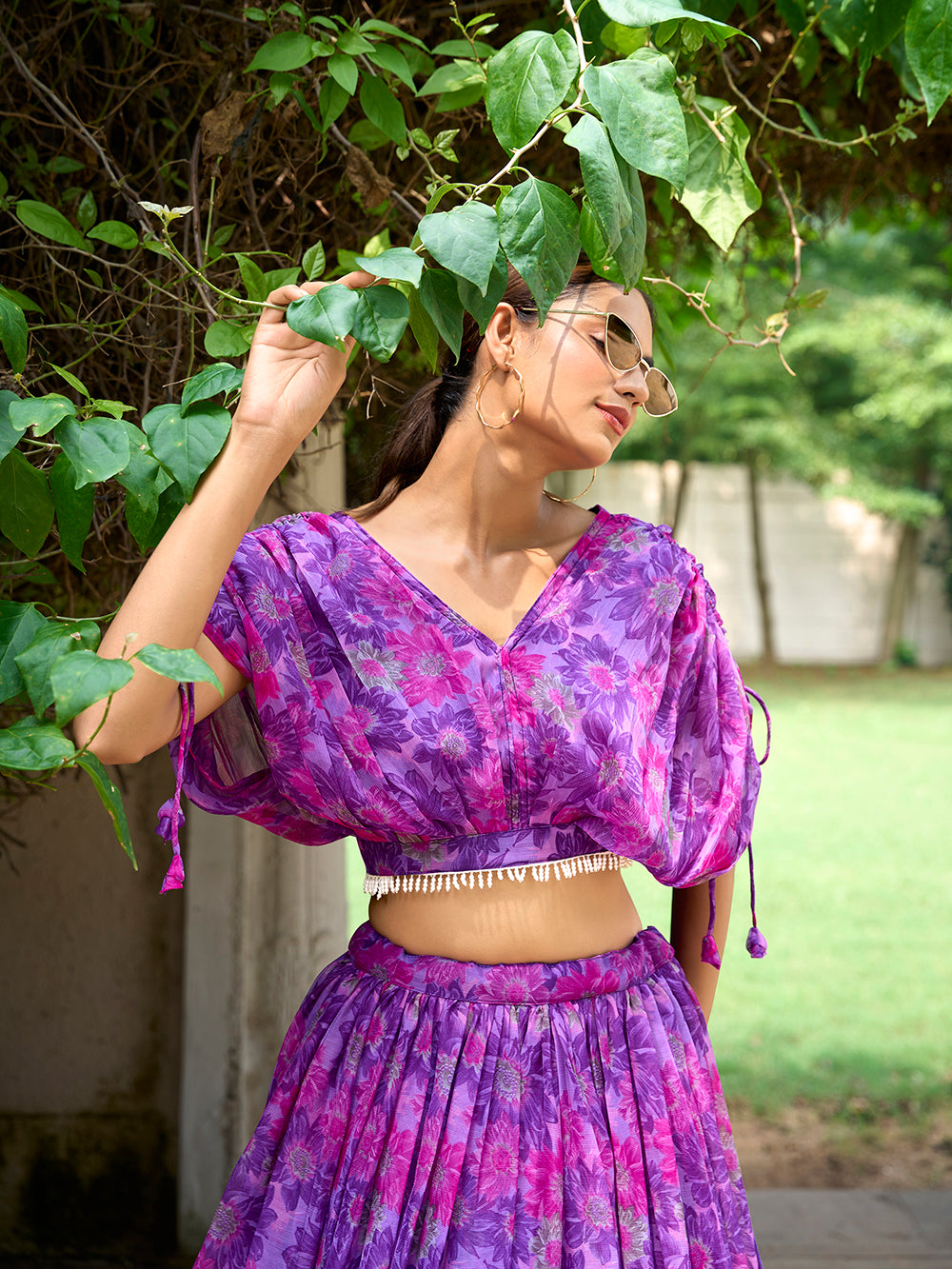 Purple Color Floral Print Chiffon Co-ord Set Chaniya Choli