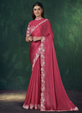 two tone satin silk saree with handwork and stitched blouse
