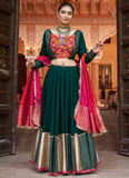 Vibrant Green Viscose Rayon Navratri Lehenga Choli with Mirror Work