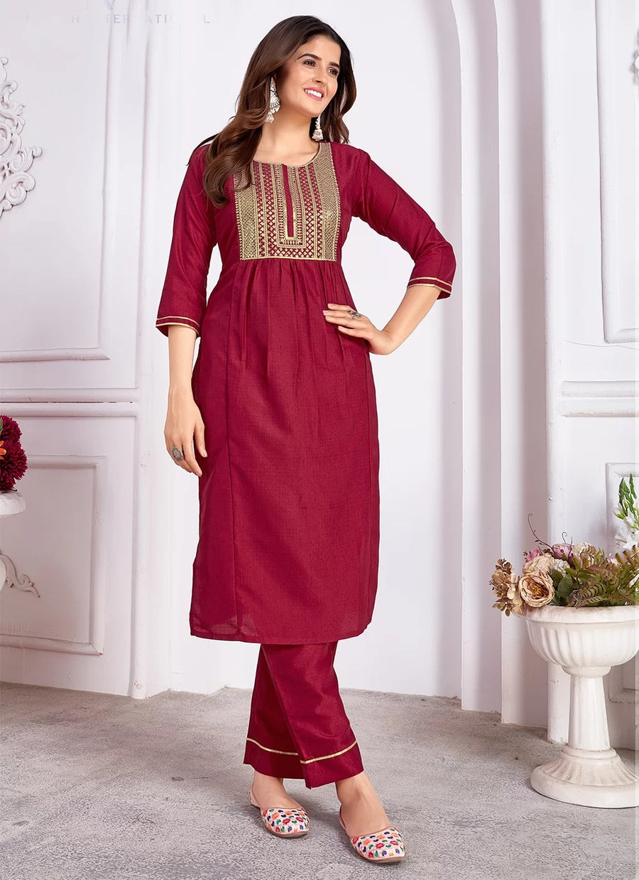 Hot pink vertical silk readymade suit with heavy sequin embroidery and Banarasi dupatta for festive and party wear