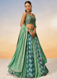 Vibrant Lime Green Poly Chiffon Indian Ethnic Lehenga Choli with Sequins Embroidery