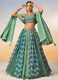 Vibrant Lime Green Poly Chiffon Indian Ethnic Lehenga Choli with Sequins Embroidery