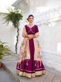 Wine Color Vichitra Silk Plain With Paithani Lace Border South Indian Lehenga Choli