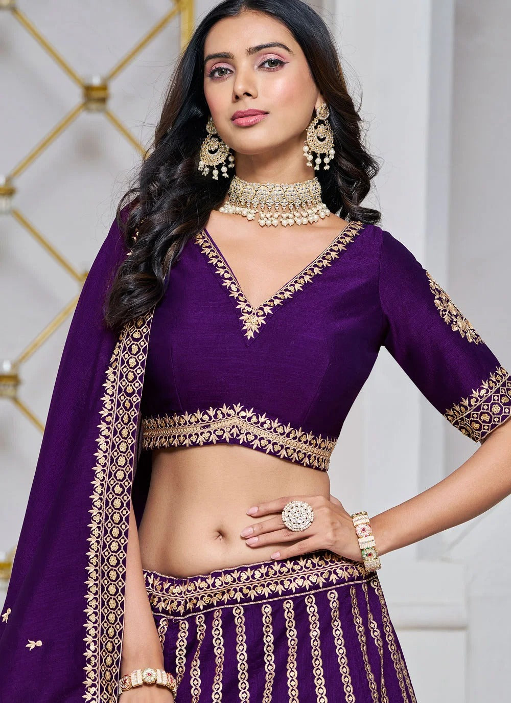 Designer Violet Wedding Guest Lehenga