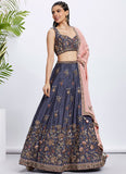 Violet Chiffon Sangeet Special Lehenga with Sequins Embroidery