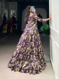 Violet lehenga choli with 4 meter flare