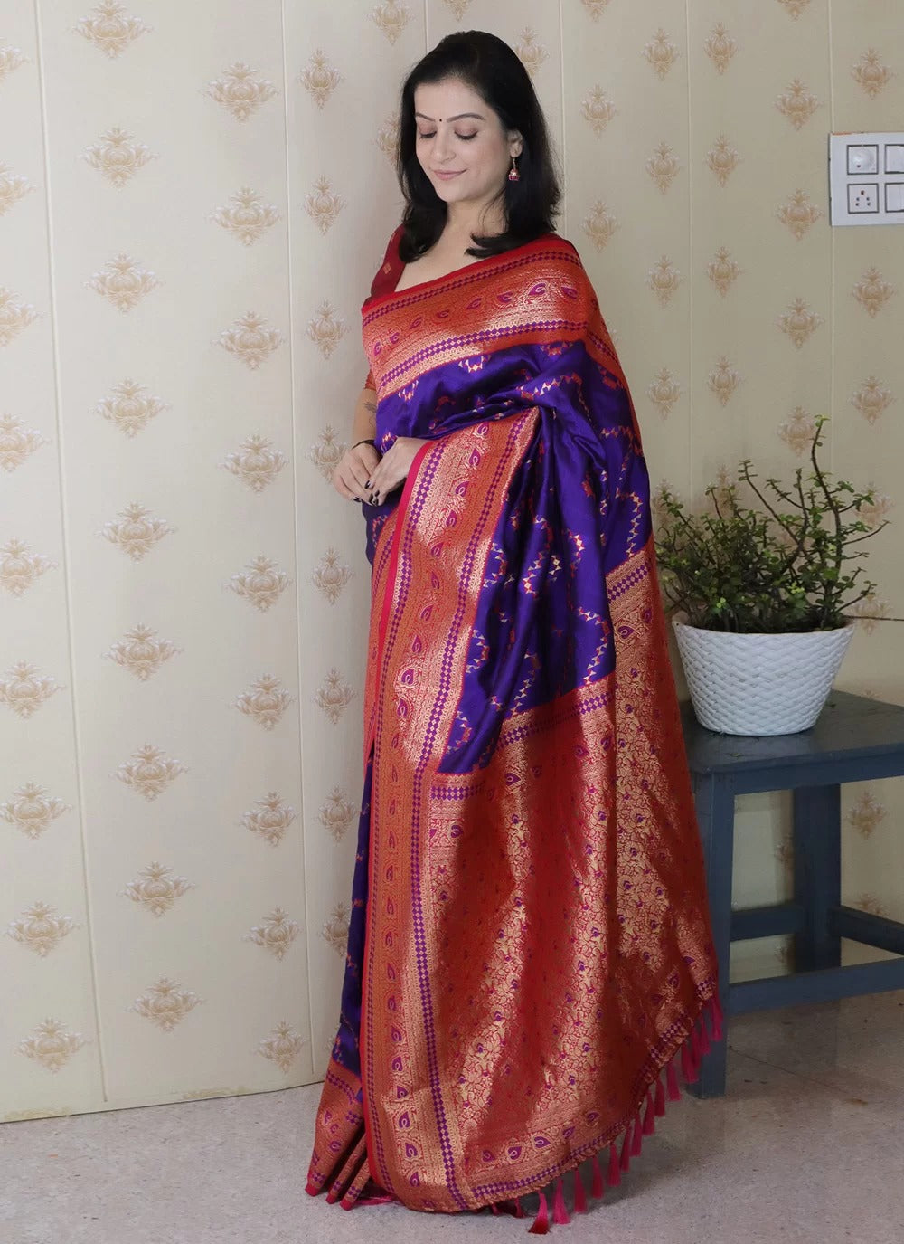 Violet Designer Banarasi Soft Silk Saree