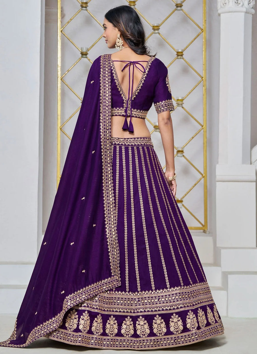 Violet Embroidered Wedding Lehenga for Women