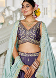 Gorgeous Violet Poly Chiffon Sequins Work Bridesmaid Lehenga Choli with Sea Green Dupatta