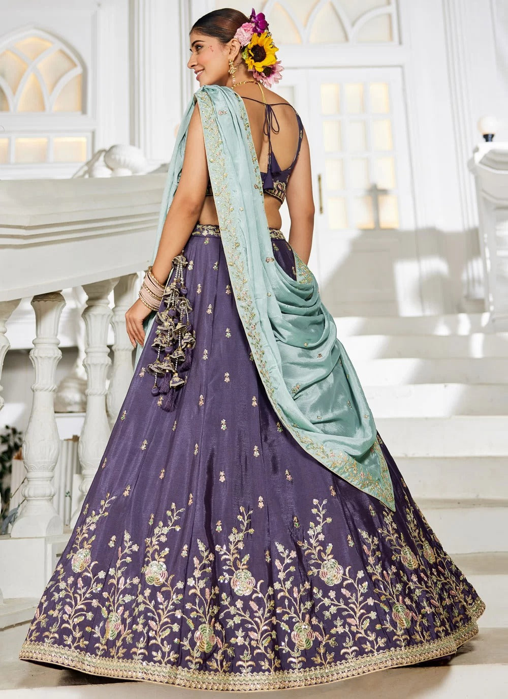 Violet Poly Chiffon Sequins Work Bridesmaid Lehenga Choli