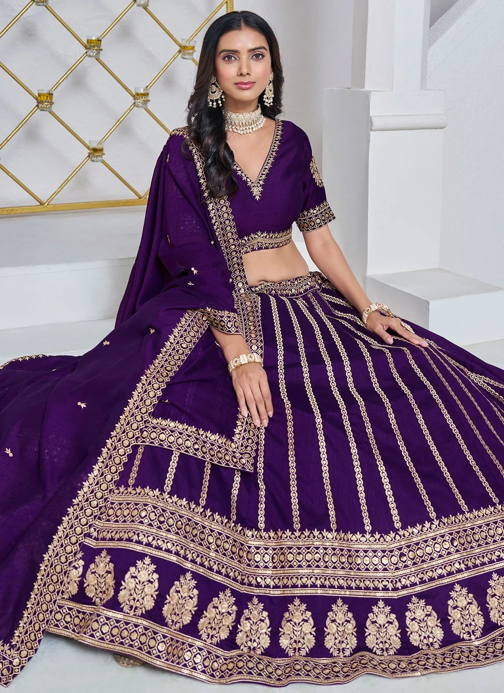 Violet Indian Wedding Lehenga with Embroidery
