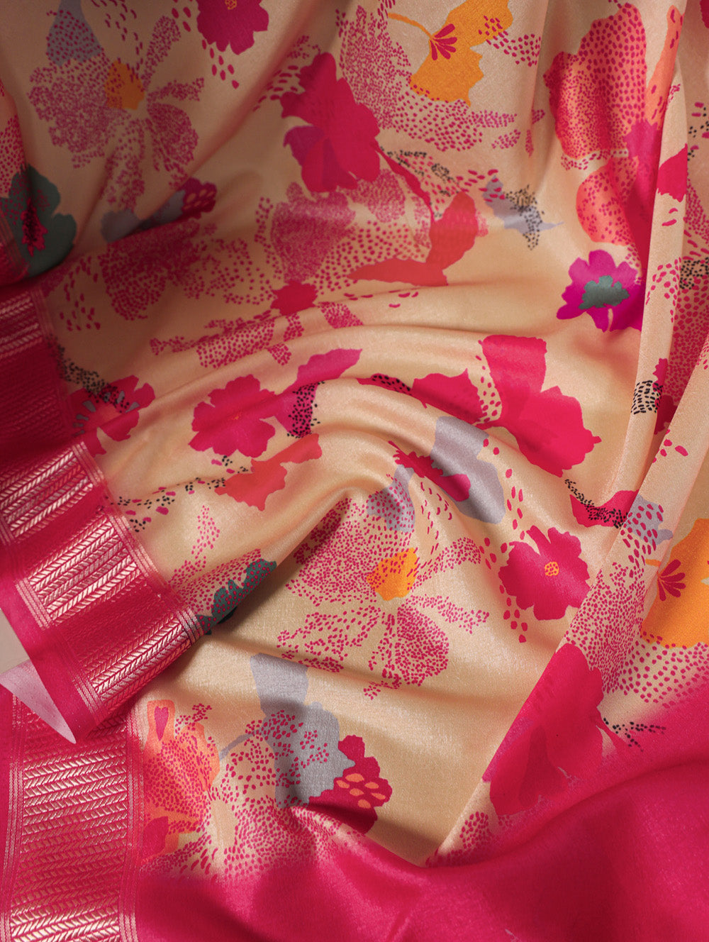 Floral printed tussar silk saree