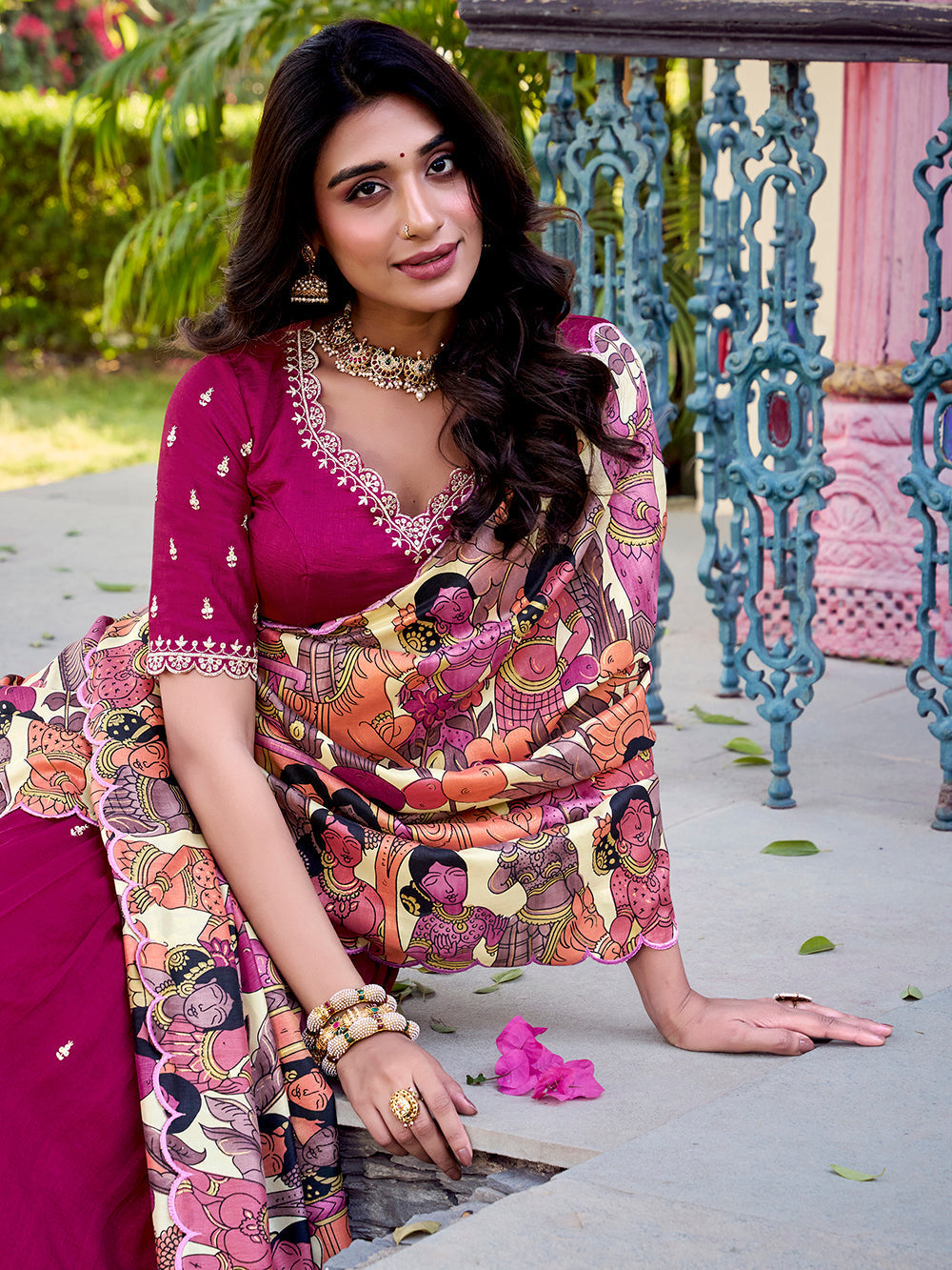 Pink Color Sequins And Thread Embroidery Work Vichitra Silk Lehenga