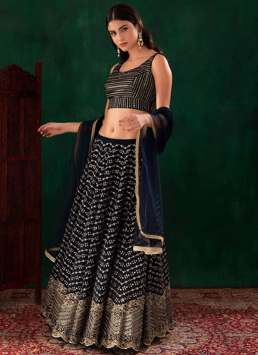 Blue georgette lehenga for wedding functions
