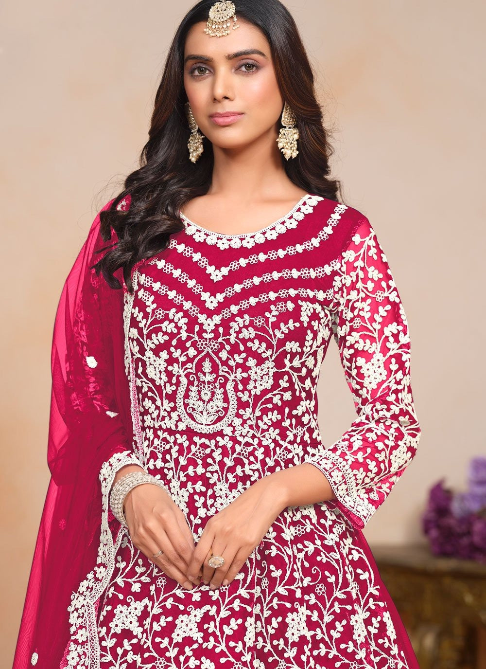 Festive Rani Pink Anarkali Dress for Women