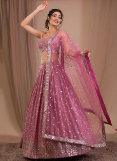 Pink Georgette Sequins Embroidered Lehenga for Reception & Party Wear