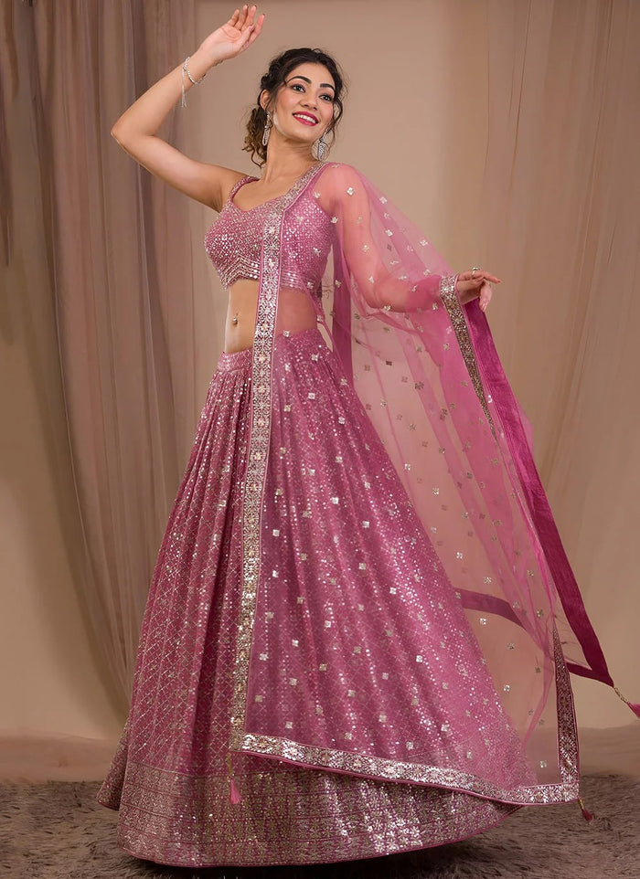 Pink Georgette Sequins Embroidered Lehenga for Reception & Party Wear
